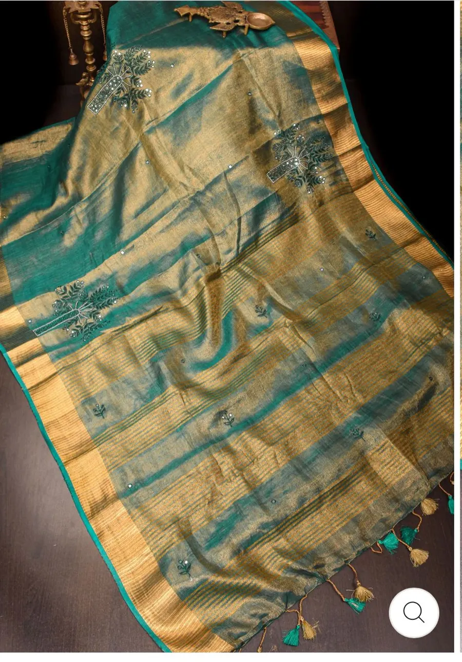 PURE TISSUE LINEN WITH JARI BY FINE  LINEN FLORAL HAND WORK DESIGNS